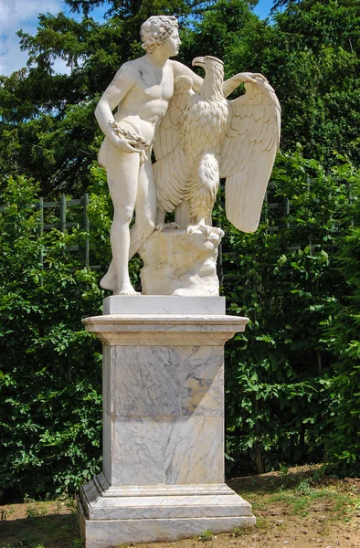 Statue of young man with an eagle in the Gardens of Versailles, — Stock Photo, Image