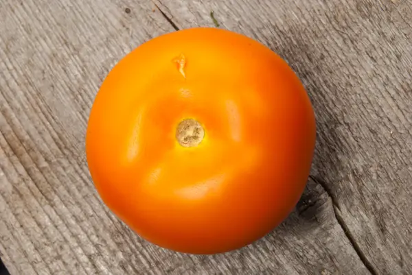 Röd tomat på trä — Stockfoto
