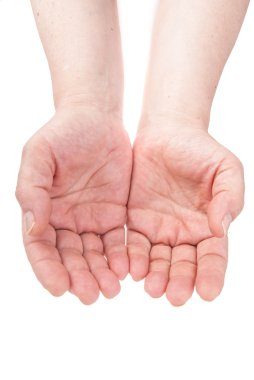 iki eli üzerine beyaz izole