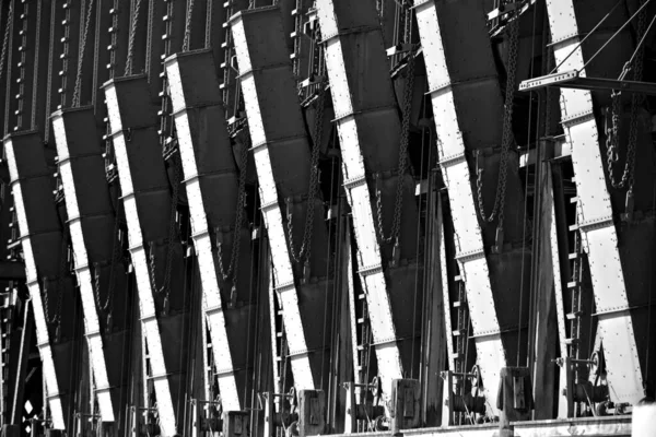 Details Steel Structure Old Mineral Pier Port Almera Black White — Stock Photo, Image