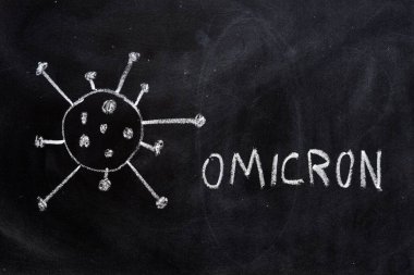 Variant of the covid 19 virus, omicron, drawn on a blackboard with chalk clipart