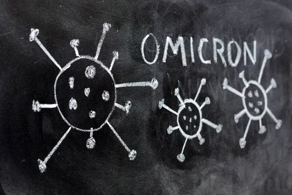 Variante Del Virus Covid Omicron Disegnato Una Lavagna Con Gesso — Foto Stock