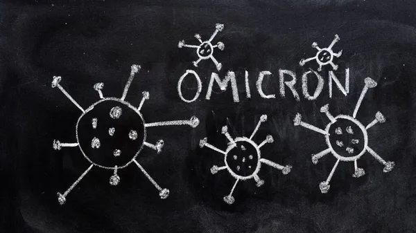 Varianta Virusului Covid Omicron Desenat Tablă Cretă — Fotografie, imagine de stoc
