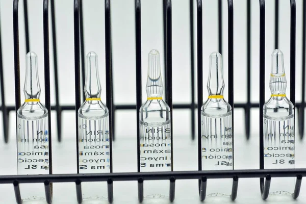 Row Glass Ampoules Coronavirus Vaccine — стоковое фото