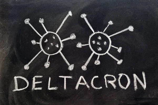 Variante Del Virus Covid Deltacron Dibujado Una Pizarra Con Tiza — Foto de Stock