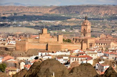 Cerro de la Bala bakış açısından Alcazaba ve Guadix Katedrali 'nin manzarası