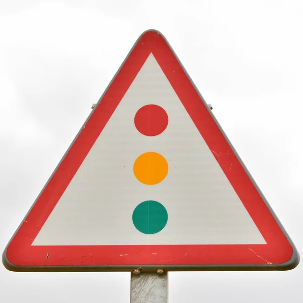 Varningsskylt Trafikljus Isolerad Vitt — Stockfoto