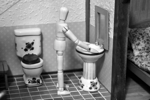 Articulated Mannequin Bathroom Rural House — Φωτογραφία Αρχείου