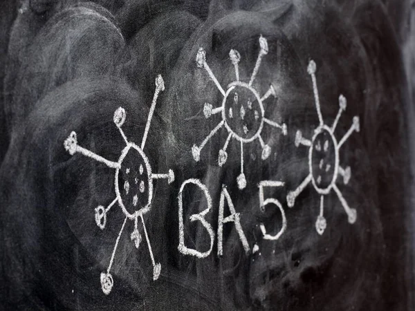 Variant Covid Virus Omicron Drawn Blackboard Chalk — Foto de Stock