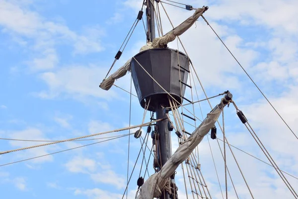 Detail Masts Yards Sails Old Ship — Stock Photo, Image