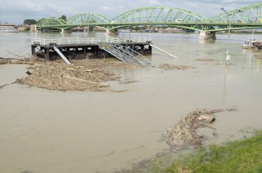 Danube river flood in town of Komárom, Hungary, 5th june 2013