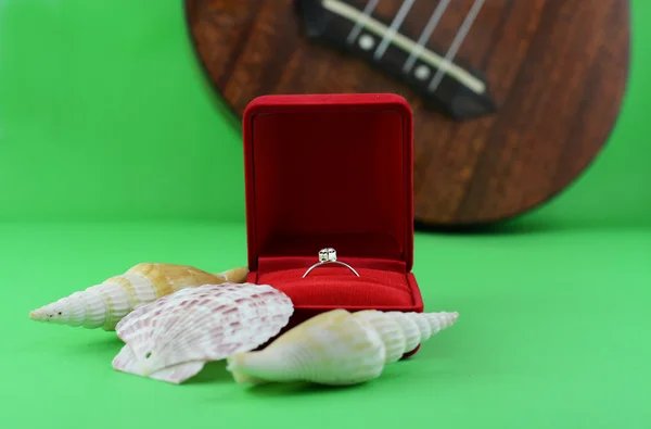 Snubní prsteny v červený kufřík — Stock fotografie