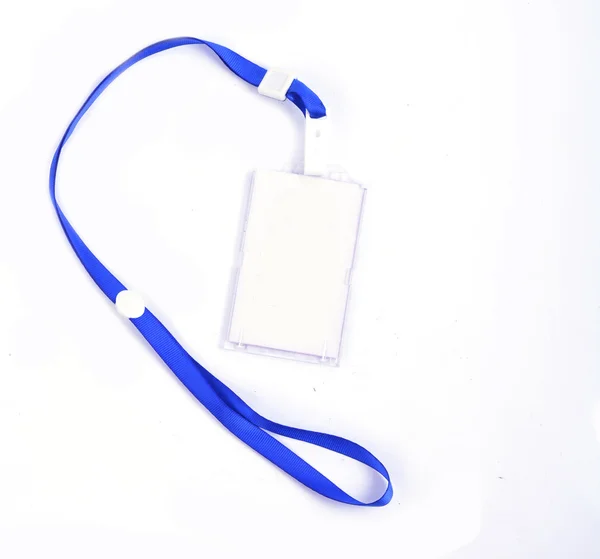 Foto cartão de identidade em um cordão azul — Fotografia de Stock