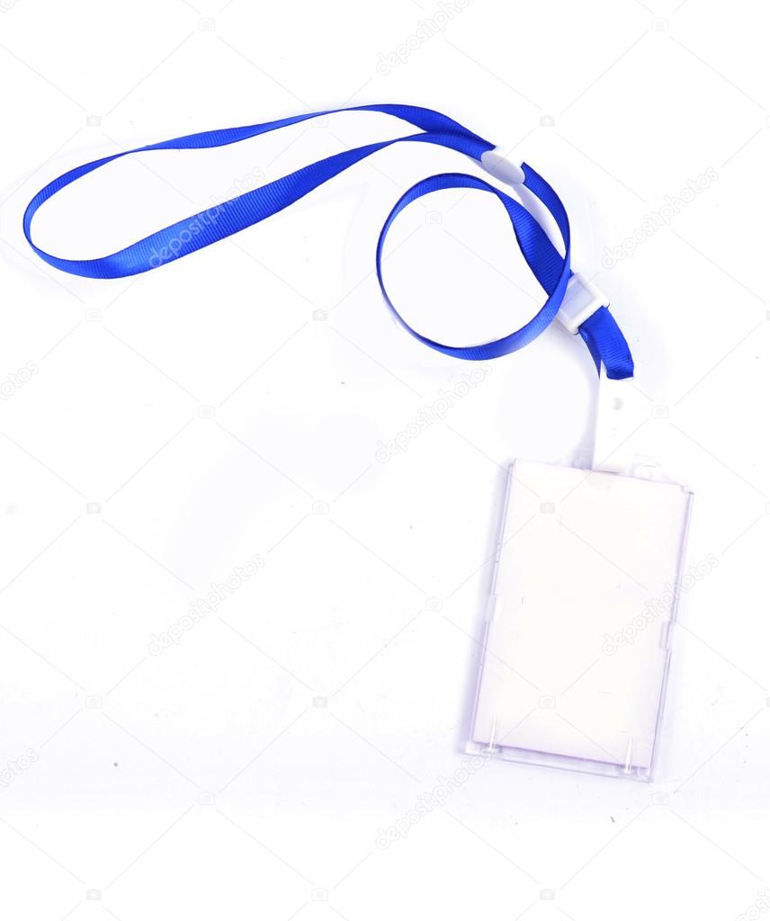 photo identity card on a blue lanyard
