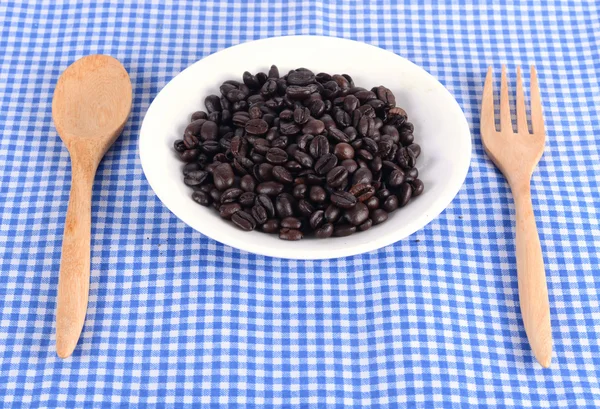 Coffee beans Spoon and fork — Stock Photo, Image