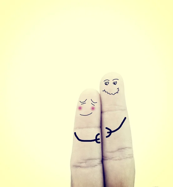 Couple in love painted on fingers — Stock Photo, Image