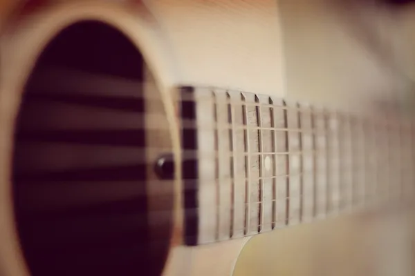 Detail of acoustic guitar with shallow depth of field — Stock Photo, Image