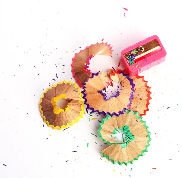 Colored pencils and a pencil sharpener — Stock Photo, Image