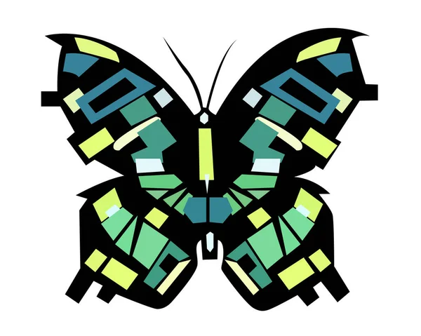 Hermosa Mariposa Abstracta Con Objetos Geométricos Aislados Sobre Fondo Blanco — Vector de stock