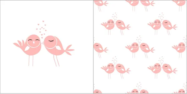 Cute Love Birds Ręcznie Rysowane Wektor Ilustracji Słodkie Całujące Ptaki — Wektor stockowy