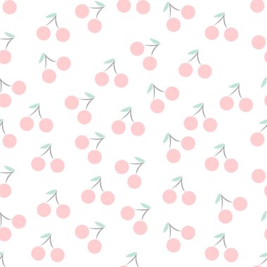 Beyaz zemin üzerinde izole edilmiş el çizimi soyut pembe kirazlar düzensiz tekrarlanamaz desen - vektör çizimi