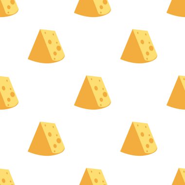 Beyaz arkaplanda izole edilmiş güzel sarı peynir pürüzsüz desende - vektör çizimi