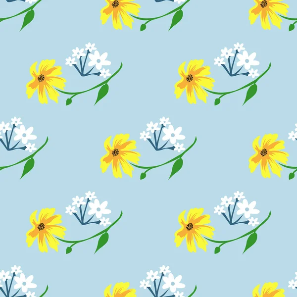 Красиві Жовті Білі Квіти Листям Ізольовані Світлому Фоні Безшовному Візерунку — стоковий вектор