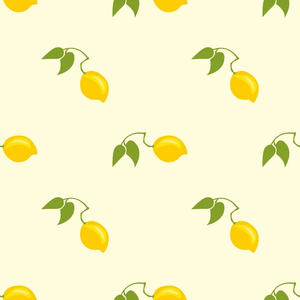 美丽的热带柠檬 叶子被淡黄色背景隔离 呈无缝图案 矢量图解 — 图库矢量图片
