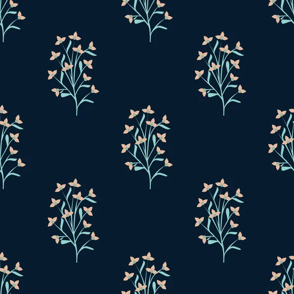 Красиві Помаранчеві Квіти Стеблом Ізольовані Темно Синьому Фоні Безшовний Візерунок — стоковий вектор