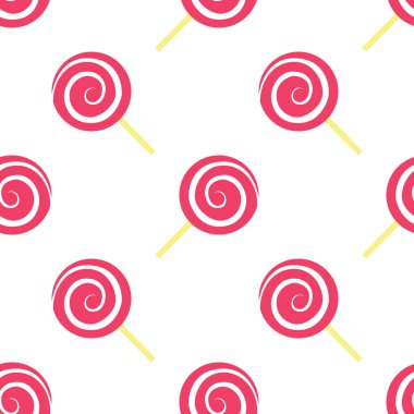 Pink lollypop with stick isolated on white background is in Seamless pattern - vector illustration 