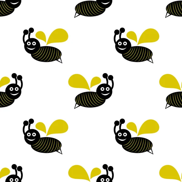白い背景に隔離された空飛ぶ蜂の子供の絵はシームレスなパターンです ベクトル図 — ストックベクタ