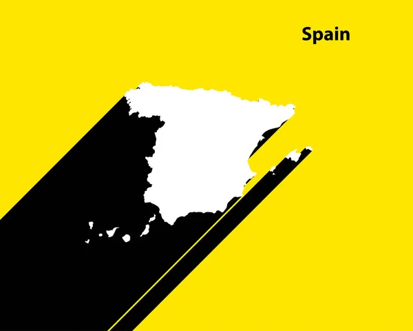スペイン黄色の背景に隔離された白い地図 長い影を持つスペインのシルエット — ストックベクタ