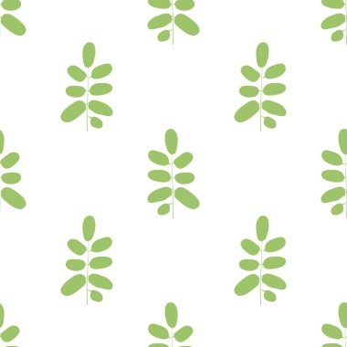 Beyaz zemin üzerinde izole edilmiş dalları olan el çizimi yeşil yapraklar kusursuz desendedir - vektör illüstrasyonu