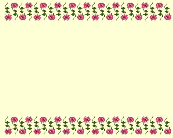 花弁と葉が薄い黄色の背景に隔離された花の長方形の境界線のデザイン ベクトル図 — ストックベクタ