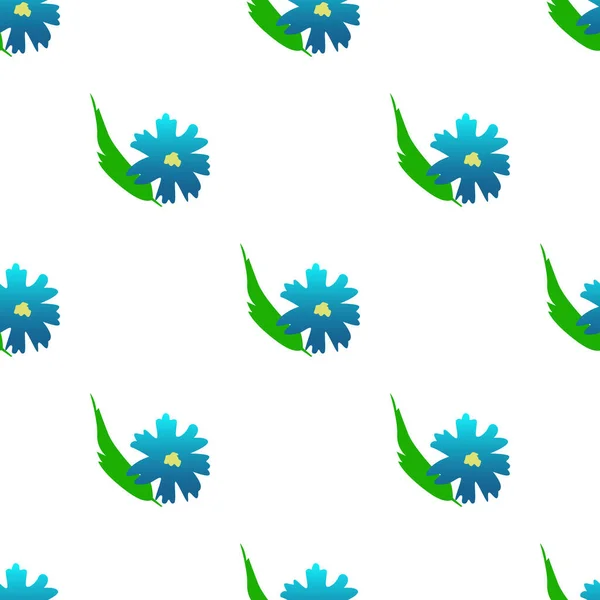 Красива Синя Квітка Листям Ізольовані Білому Тлі Безшовний Візерунок Векторні — стоковий вектор
