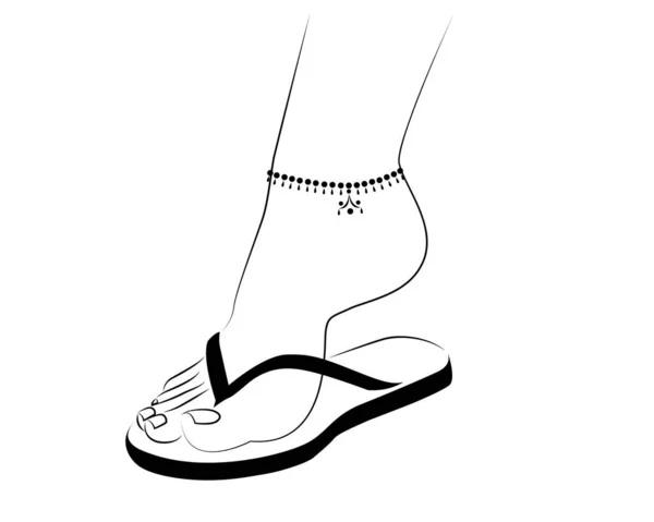 美しい女性の足は白い背景に隔離されたサンダルと足首の線画を身に着けている ベクトル図 — ストックベクタ