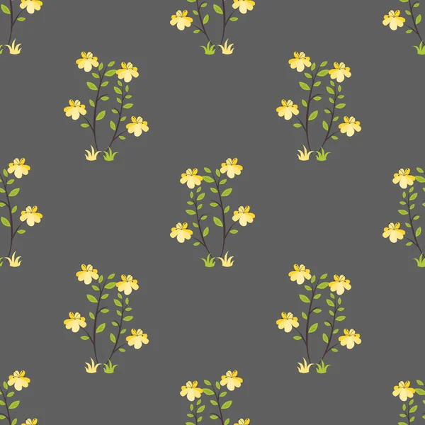 Красива Жовта Квіткова Рослина Ізольована Темному Тлі Безшовному Візерунку Векторні — стоковий вектор