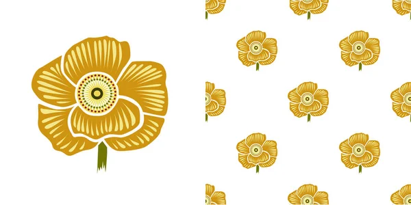 Красива Жовта Квітка Відтінками Ізольовані Білому Тлі Безшовному Візерунку Векторні — стоковий вектор