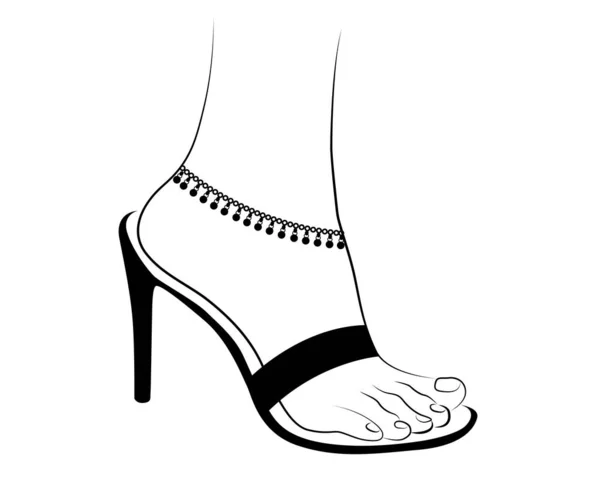 Belle Femme Pieds Ligne Dessin Avec Sandale Anklet Isolé Sur — Image vectorielle