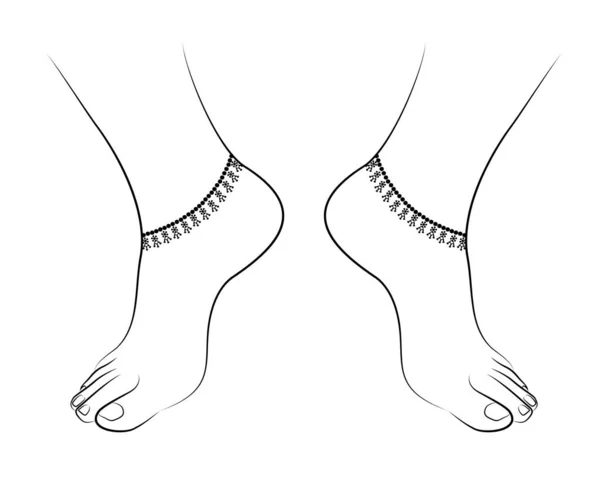 Belle Femme Pieds Ligne Dessin Avec Anklet Isolé Sur Fond — Image vectorielle