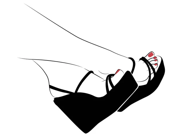 Γυναικείο Πόδι Και Πόδια Ψηλά Τακούνια Και Κόκκινο Βερνίκι Νυχιών — Διανυσματικό Αρχείο