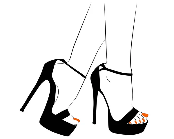 高いかかとと白い背景に隔離されたネオンネイルポリッシュと美しい女性の足 ベクトル図 — ストックベクタ