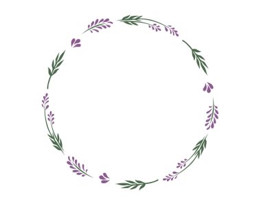 Lavanta desenli çiçek desenli yuvarlak çerçeve tasarımı - tebrik kartları ve davetiyeler için vektör illüstrasyonuName.