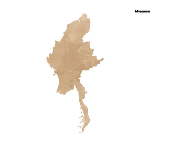 Old Vintage Paper Textured Map Myanmar Country Vector Illustration — Stockvektor