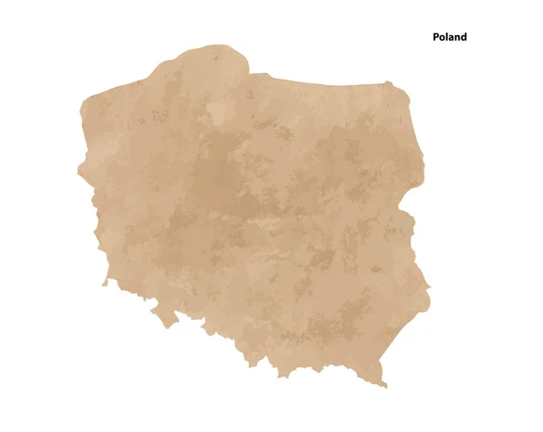 Stary Papier Teksturowana Mapa Polski Kraj Ilustracja Wektora — Wektor stockowy