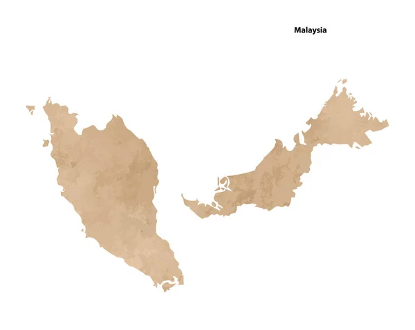 Old Vintage Paper Textured Map Malaysia Country Vector Illustration — Vetor de Stock