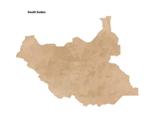 Old Vintage Paper Textured Map South Sudan Country Vector Illustration — Vettoriale Stock