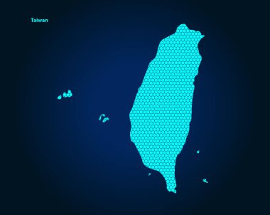 Bal Tarağı ya da Tayvan ülkesinin desenli haritası koyu mavi arkaplanda izole edilmiş - vektör illüstrasyonu