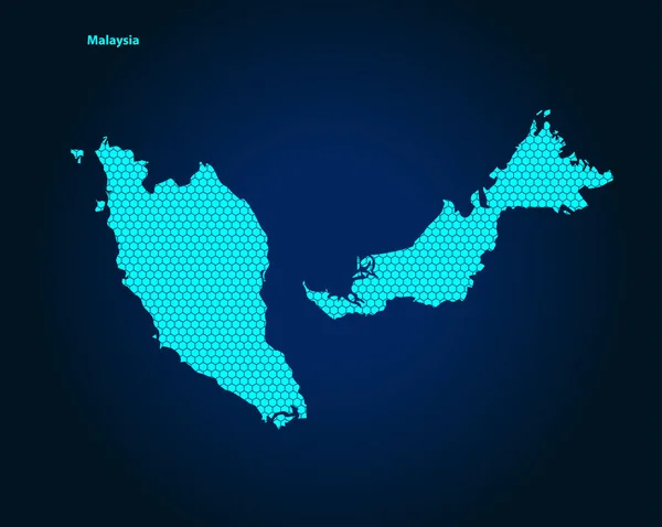Honey Comb Hexagon Textured Map Malaysia Country Isolated Dark Blue — Stockvector