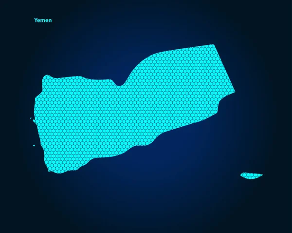 Honey Comb Hexagon Textured Map Yemen Country Isolated Dark Blue — Wektor stockowy